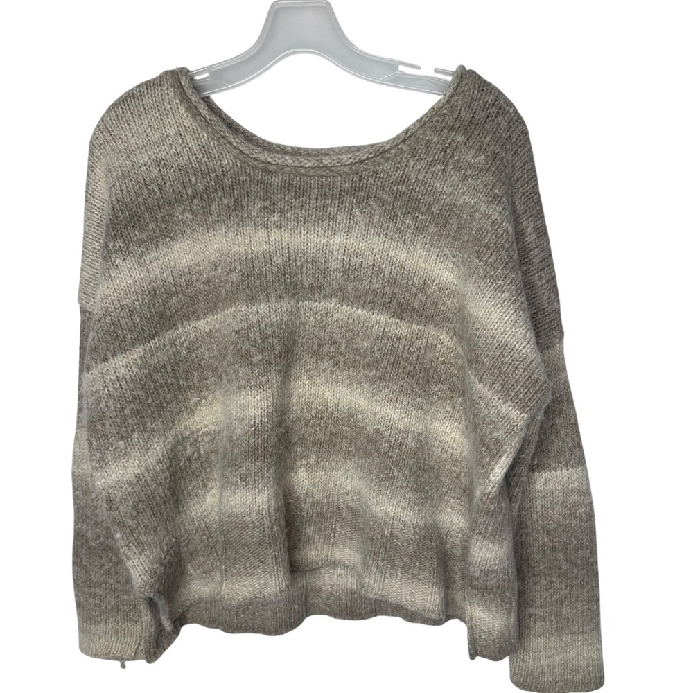 James Perse Los Angeles Ombre Stripe Knit Sweater Taupe Cream WPT3606 Size 4